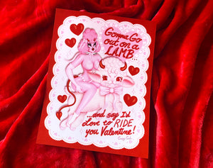 Valentine Devil Poodle Bhitch DeVille and Lamb 8.5"x11" Poster Print - WITH RED BORDER