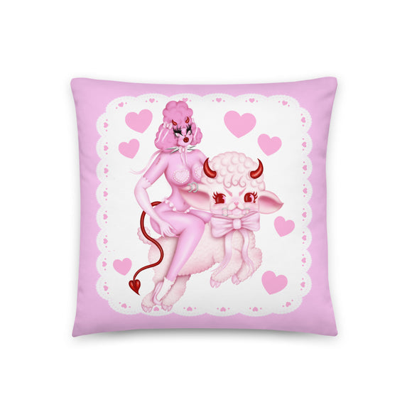 Valentine Devil Poodle Bhitch DeVille and Lamb Pillow - PINK VERSION