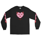 Devilish Heart Unisex Long Sleeve Shirt with Flames on Sleeve