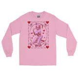  Pink long sleeve cotton shirt featuring pink 3d bunny named Rhonda Rabbit, surrounded by hearts, Barbwire and scorpions. Lovecore pink and red aesthetic 