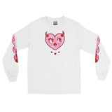 Devilish Heart Unisex Long Sleeve Shirt with Flames on Sleeve