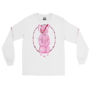 Rhonda Rabbit Rope Play Unisex Long Sleeve Shirt with Barb Wire on Sleeves