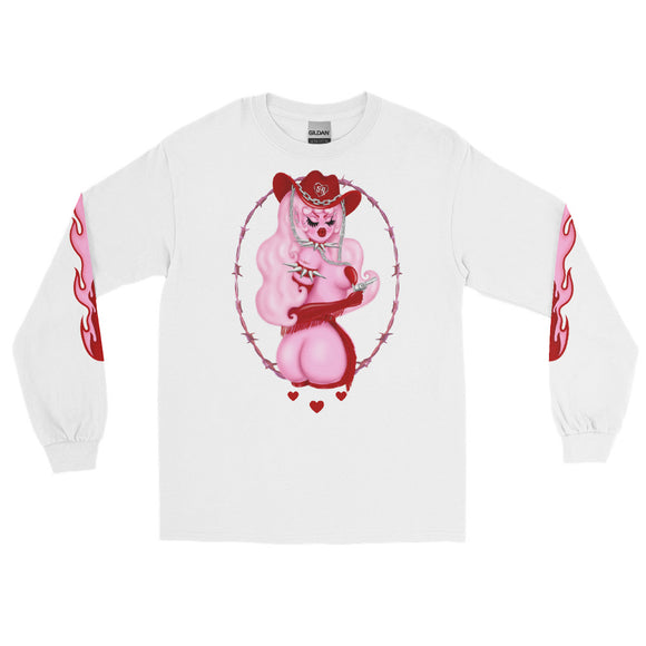 Cowgirl Lola Unisex Long Sleeve Shirt with Flames on Sleeves
