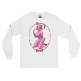 Lovecore pink and red aesthetic white long sleeve cotton shirt featuring pink 3d bunny named Rhonda Rabbit framed with pink Barbwire with a bow at the bottom. Sleeves feature pink Barbwire 